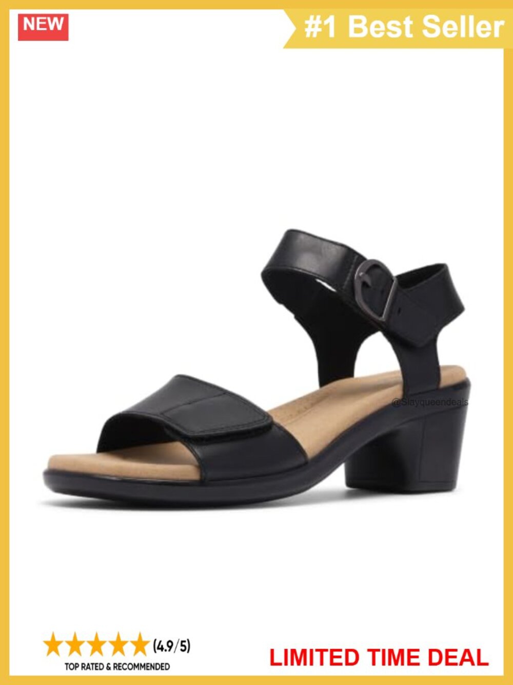 Leather Block Heel Strappy Sandal Ultimate Comfort Foam Footbed